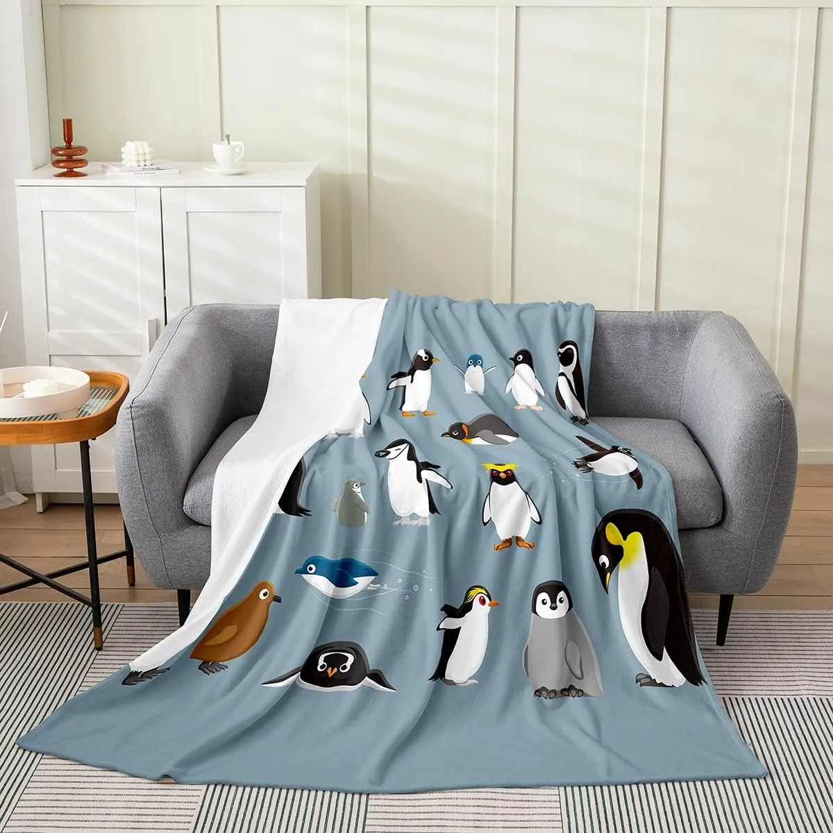 Cartoon Penguin Throw Blanket Throw 50x60,Cute Penguin Fleece Blanket for Kids Polar Animal Pattern Flannel Blanket for Sofa Bed Couch Decor,Kawaii Wild Animal Fuzzy Blanket Lightweight Warm