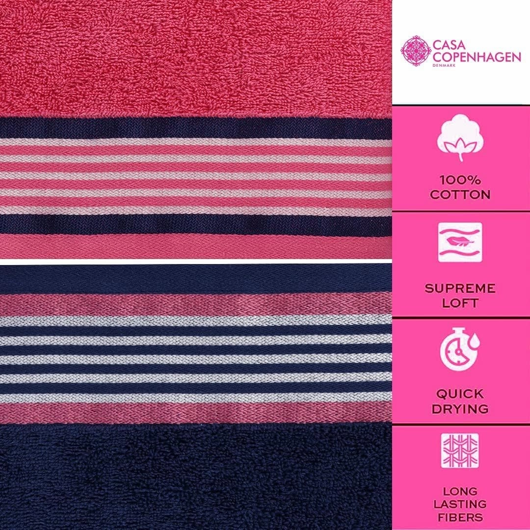 CASA COPENHAGEN He & She 6 Pieces Towel Set- Dutch Blue   Pink, 550 GSM 2 Bath Towel 2 Hand Towel 2 Washcloth, Designed in Denmark Made of Soft Egyptian Cotton for Bathroom, Kitchen & Shower