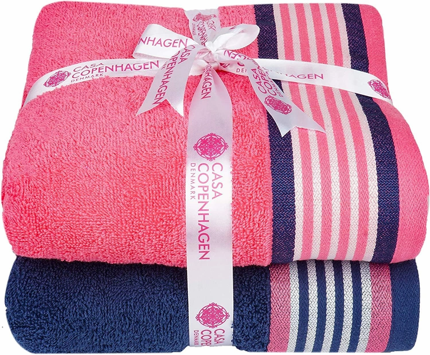 CASA COPENHAGEN He & She 6 Pieces Towel Set- Dutch Blue   Pink, 550 GSM 2 Bath Towel 2 Hand Towel 2 Washcloth, Designed in Denmark Made of Soft Egyptian Cotton for Bathroom, Kitchen & Shower