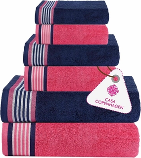 CASA COPENHAGEN He & She 6 Pieces Towel Set- Dutch Blue   Pink, 550 GSM 2 Bath Towel 2 Hand Towel 2 Washcloth, Designed in Denmark Made of Soft Egyptian Cotton for Bathroom, Kitchen & Shower