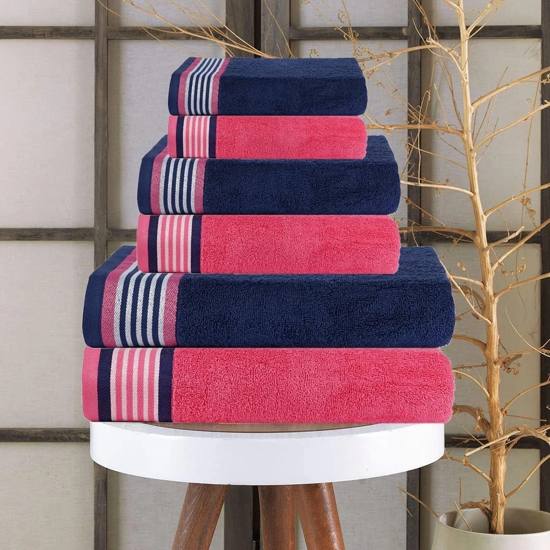 CASA COPENHAGEN He & She 6 Pieces Towel Set- Dutch Blue   Pink, 550 GSM 2 Bath Towel 2 Hand Towel 2 Washcloth, Designed in Denmark Made of Soft Egyptian Cotton for Bathroom, Kitchen & Shower