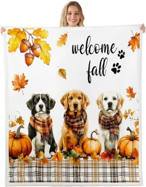 Castle Fairy Happy Fall Bed Blanket,Rustic Farm Dogs Puppy Blankets for Living Room Decor,Autumn Fallen Maple Leaves Fuzzy Plush Warm Blanket for Sofa Bed,Baby 30"x40"