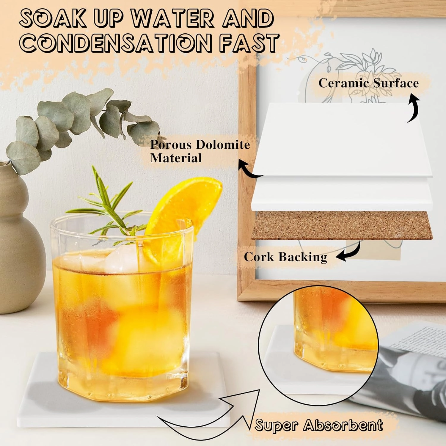 Ceramic Tiles for Crafts, GOH DODD 24 Pack Unglazed Blank Coasters White Tiles with 24 Cork Backing Pads for Alcohol Ink, Painting, Acrylic Pouring, Art Projects, Square, 4 Inch