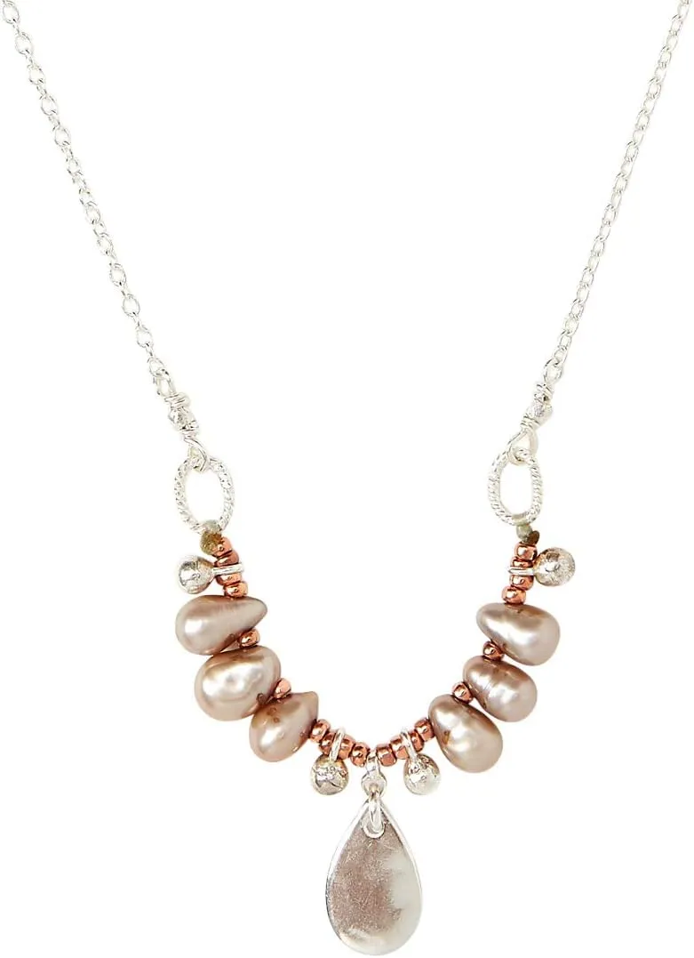Chan Luu Tiara Pearl Pendant Necklace in Taupe Grey and Silver