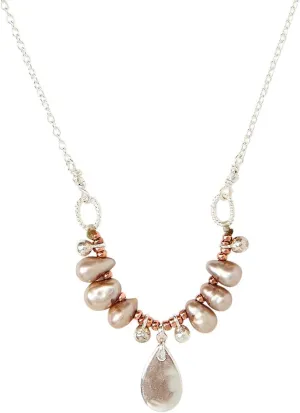 Chan Luu Tiara Pearl Pendant Necklace in Taupe Grey and Silver