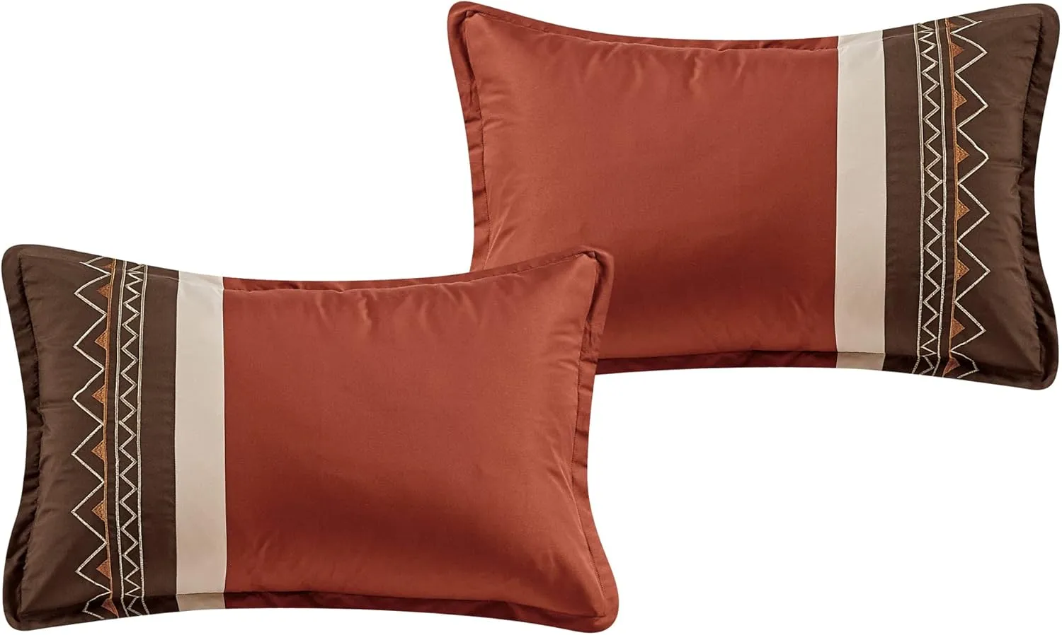 Chezmoi Collection 7-Piece Queen Comforter Set - Rustic Southwestern Native Aztec Brown Red Clay Coffee Cream Geometric Embroidered Lightweight Bedding Comforter and Pillow Cushions