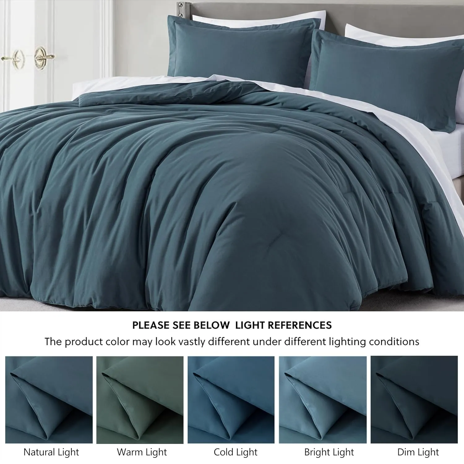 Chezmoi Collection Solid China Blue Cotton Comforter Set King Size, 3-Piece Luxury Soft Breathable Smooth Cooling 250TC Cotton Twill Lightweight Bedding Comforter for All Season