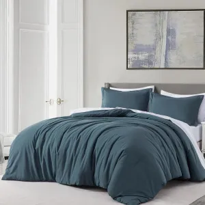 Chezmoi Collection Solid China Blue Cotton Comforter Set King Size, 3-Piece Luxury Soft Breathable Smooth Cooling 250TC Cotton Twill Lightweight Bedding Comforter for All Season