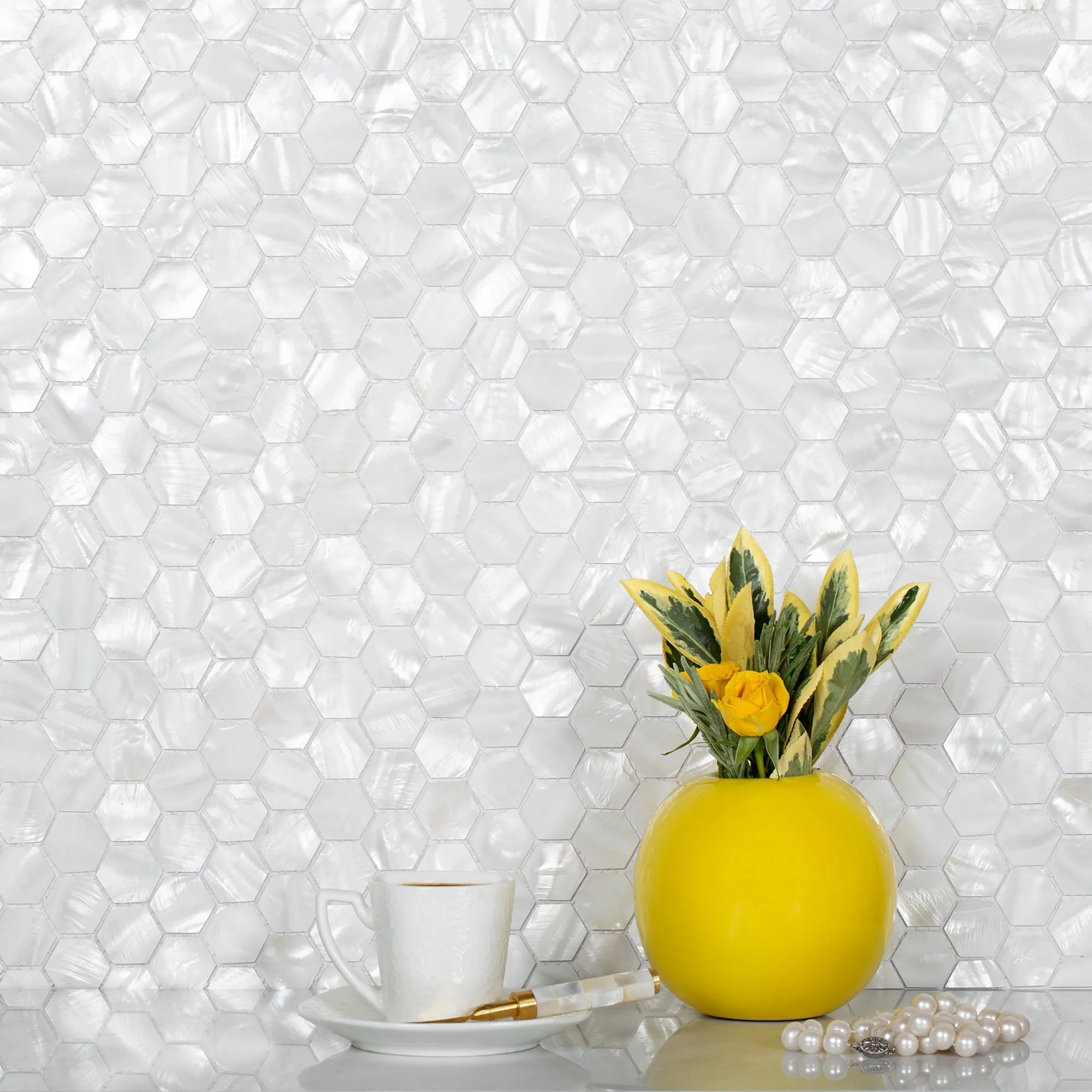 Chiffon White 12x12 Polished Hexagon Shell Mother of Pearl Mosaic Tile (20 pack, 18.69 sq ft/case)