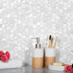 Chiffon White 12x12 Polished Hexagon Shell Mother of Pearl Mosaic Tile (20 pack, 18.69 sq ft/case)