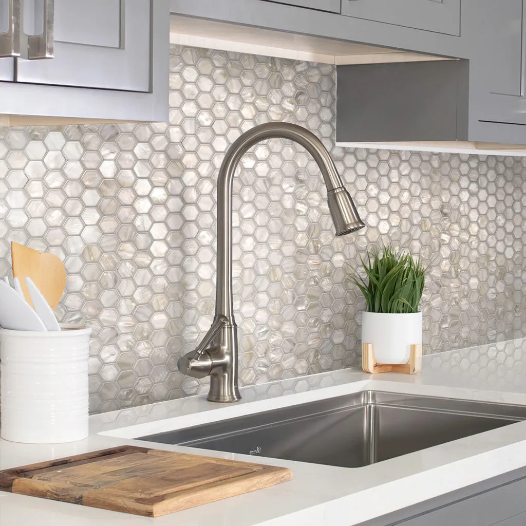 Chiffon White 12x12 Polished Hexagon Shell Mother of Pearl Mosaic Tile (20 pack, 18.69 sq ft/case)