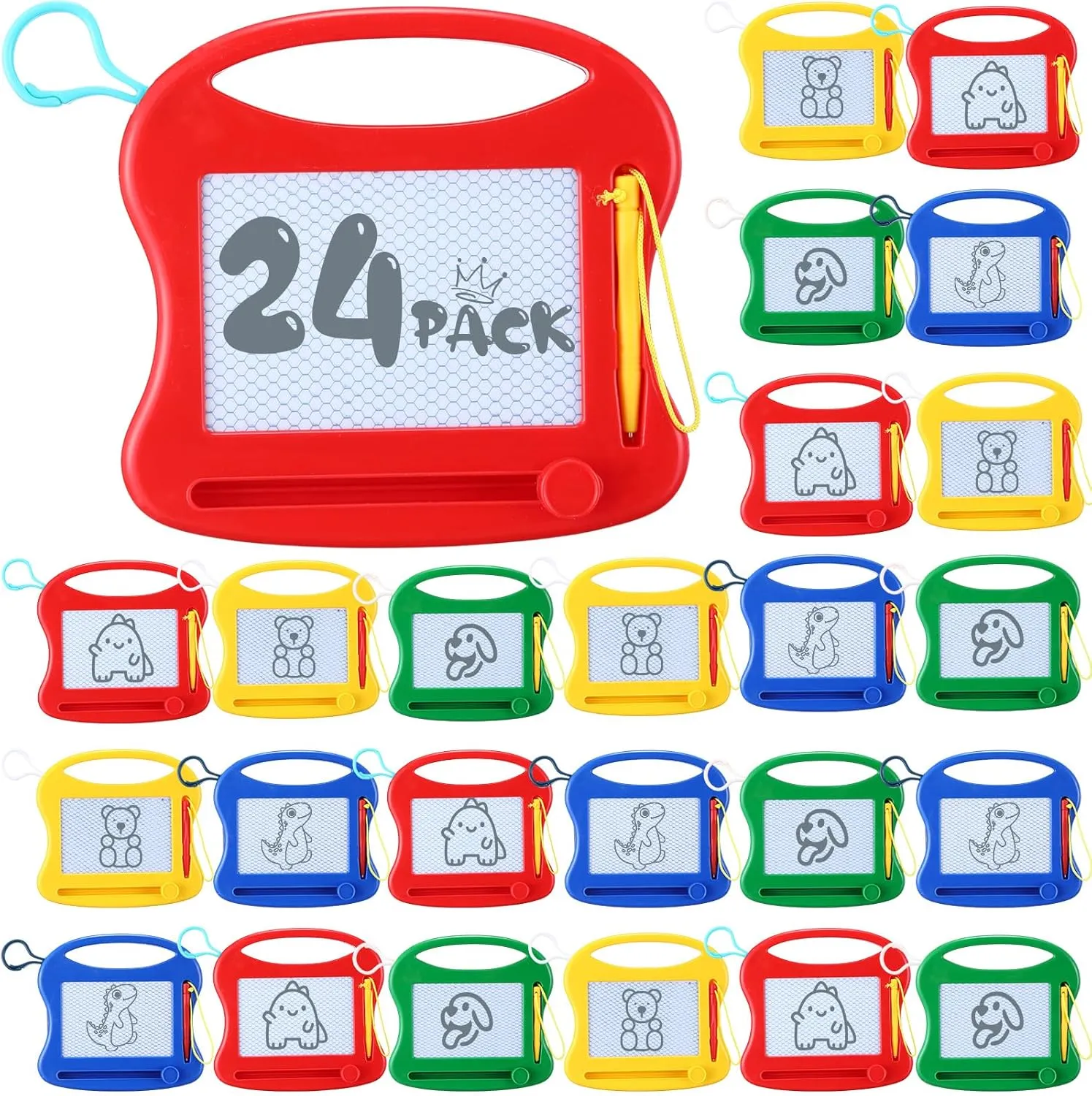 Chinco 24 Pieces Kids Mini Magnetic Drawing Board for Backpack Keychain Clip Erasable Mini Doodle Boards Toys for Party Colorful Writing Sketch Painting Pad Set Classroom Reward Supplies(Large)