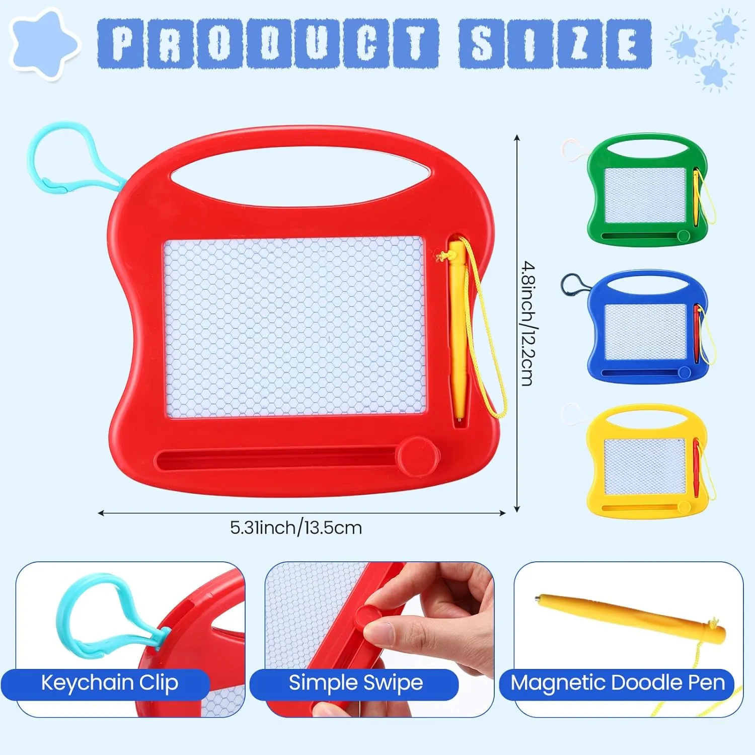 Chinco 24 Pieces Kids Mini Magnetic Drawing Board for Backpack Keychain Clip Erasable Mini Doodle Boards Toys for Party Colorful Writing Sketch Painting Pad Set Classroom Reward Supplies(Large)