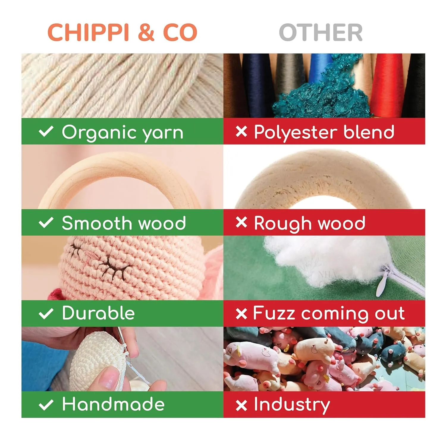 Chippi & Co Wooden Crochet Baby Rattle, Crochet Toys Stuffed Animals Easter Gifts for Kids, Wooden Newborn Toys, Unique Easter Basket Stuffers, Basket Filler, Baby Shower Decor (Huggy Baby Bear)