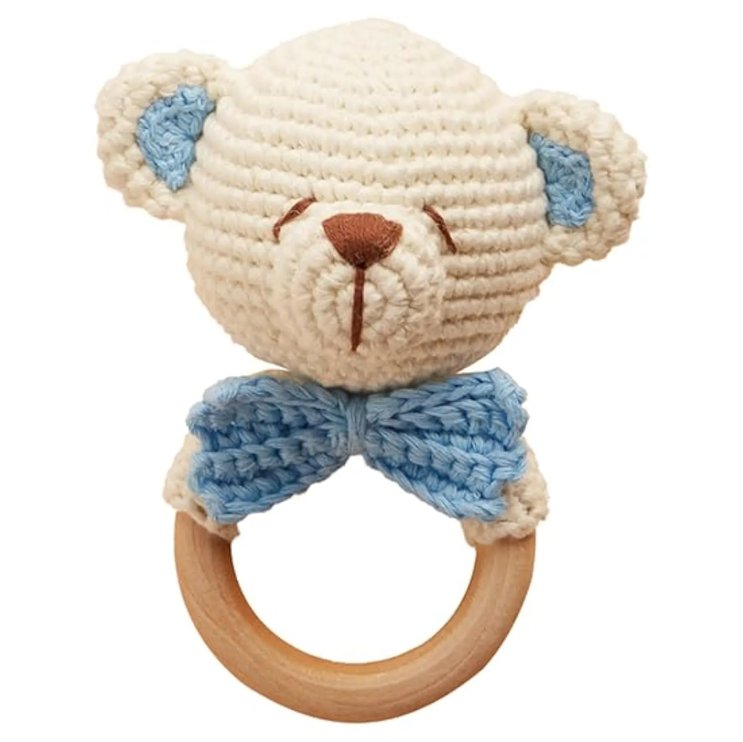 Chippi & Co Wooden Crochet Baby Rattle, Crochet Toys Stuffed Animals Easter Gifts for Kids, Wooden Newborn Toys, Unique Easter Basket Stuffers, Basket Filler, Baby Shower Decor (Huggy Baby Bear)