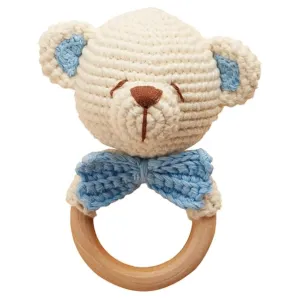 Chippi & Co Wooden Crochet Baby Rattle, Crochet Toys Stuffed Animals Easter Gifts for Kids, Wooden Newborn Toys, Unique Easter Basket Stuffers, Basket Filler, Baby Shower Decor (Huggy Baby Bear)