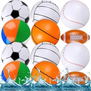 Chivao 12 Pack Inflatable Beach Ball Football Soccer Baseball Volleyball Softball Glitter Beach Ball Blow up Balls for Summer Swimming Pool Party Favor Game(6 Style,16 Inch)