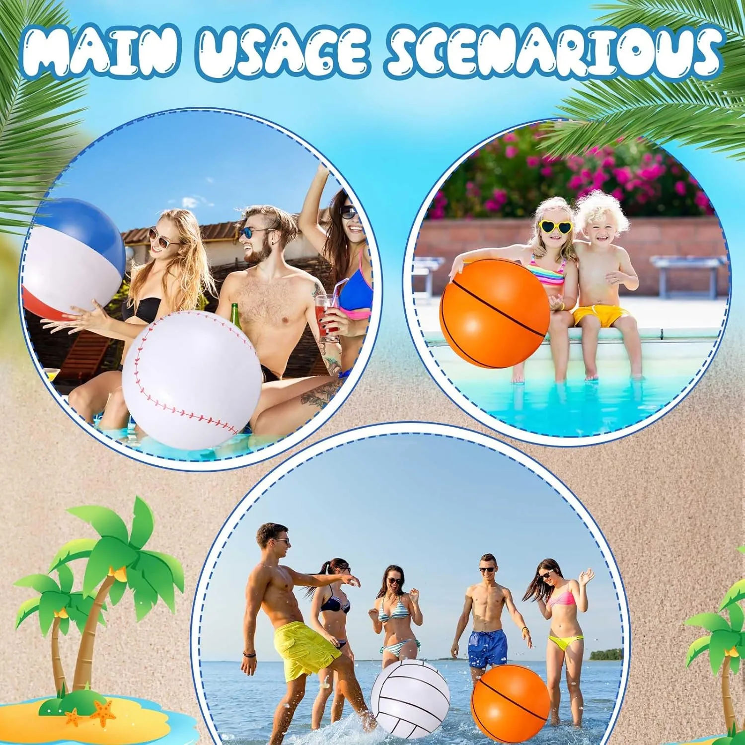Chivao 12 Pack Inflatable Beach Ball Football Soccer Baseball Volleyball Softball Glitter Beach Ball Blow up Balls for Summer Swimming Pool Party Favor Game(6 Style,16 Inch)