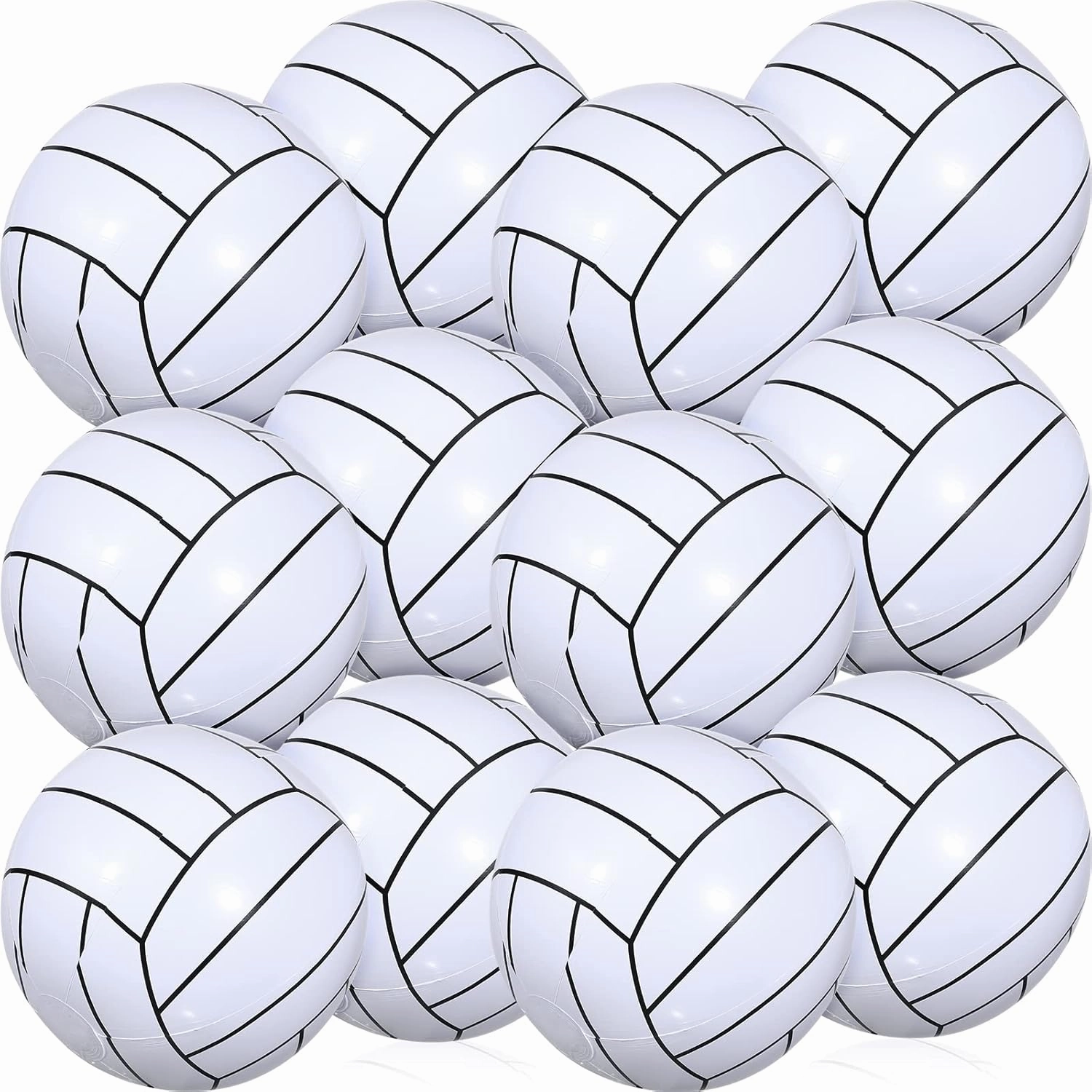 Chivao 12 Pack Inflatable Beach Ball Football Soccer Baseball Volleyball Softball Glitter Beach Ball Blow up Balls for Summer Swimming Pool Party Favor Game(Volleyball,16 Inch)