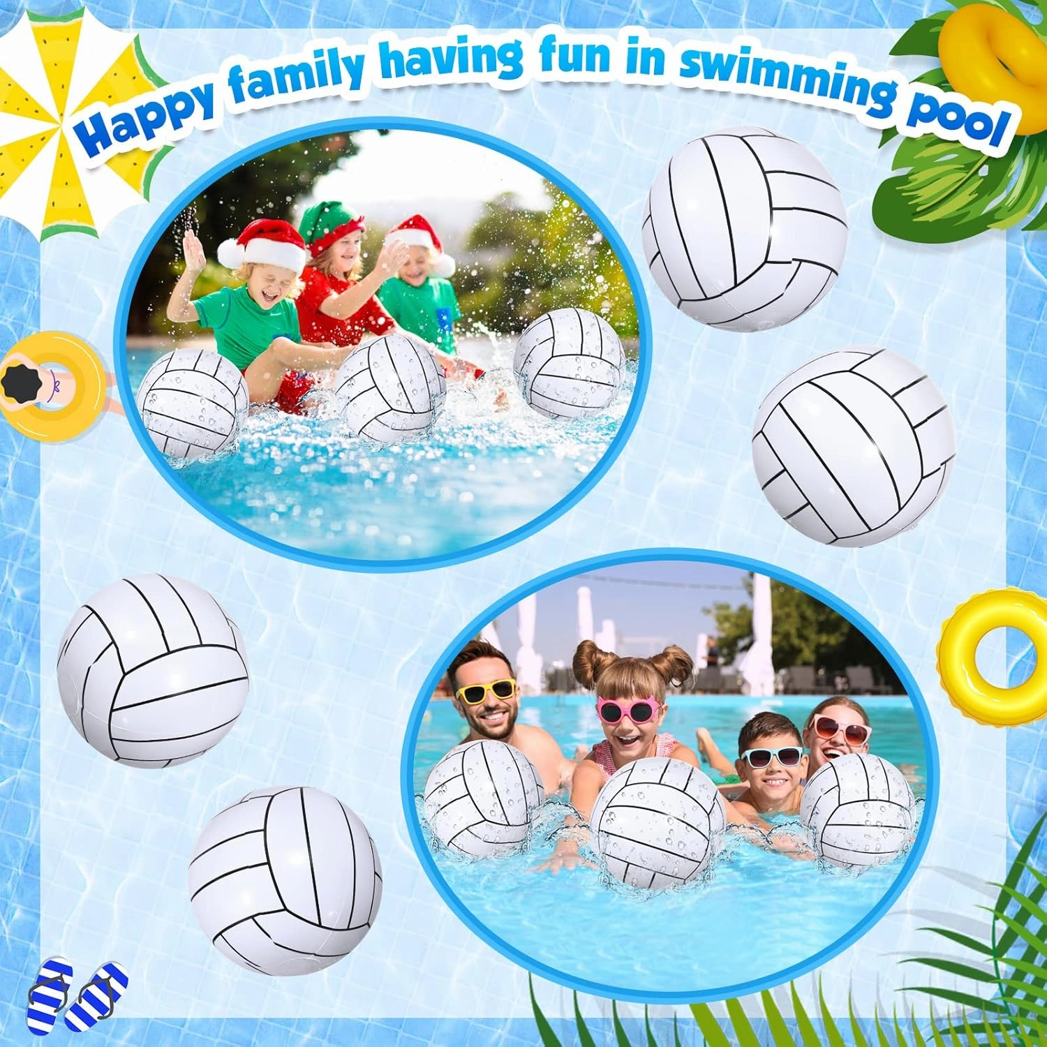 Chivao 12 Pack Inflatable Beach Ball Football Soccer Baseball Volleyball Softball Glitter Beach Ball Blow up Balls for Summer Swimming Pool Party Favor Game(Volleyball,16 Inch)