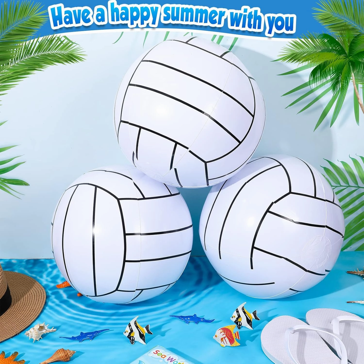 Chivao 12 Pack Inflatable Beach Ball Football Soccer Baseball Volleyball Softball Glitter Beach Ball Blow up Balls for Summer Swimming Pool Party Favor Game(Volleyball,16 Inch)