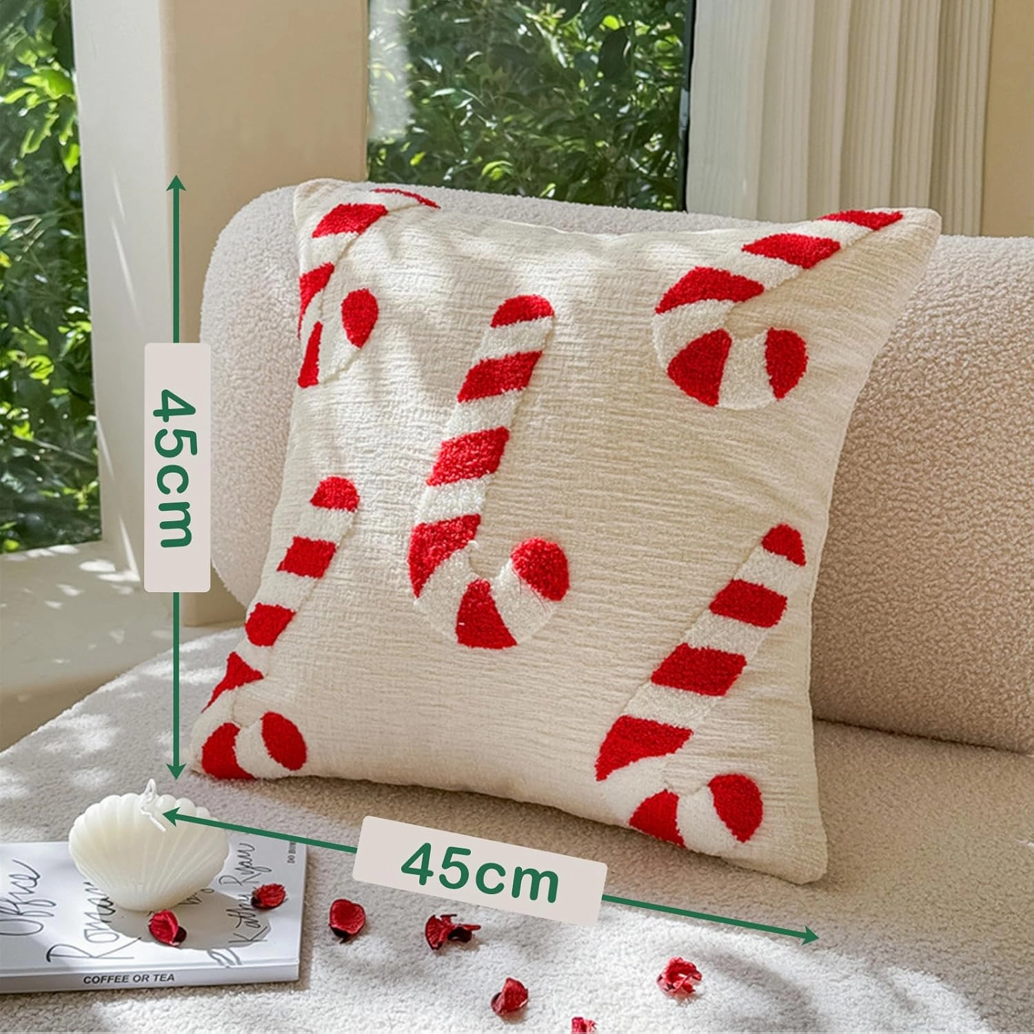 Christmas Throw Pillow Cover Set of 2 - 18 x 18 Inch Walking Stick 3D Party Decor Winter Holiday Soft Cushion Case for Sofa, Couch, Bed, Living Room
