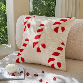 Christmas Throw Pillow Cover Set of 2 - 18 x 18 Inch Walking Stick 3D Party Decor Winter Holiday Soft Cushion Case for Sofa, Couch, Bed, Living Room