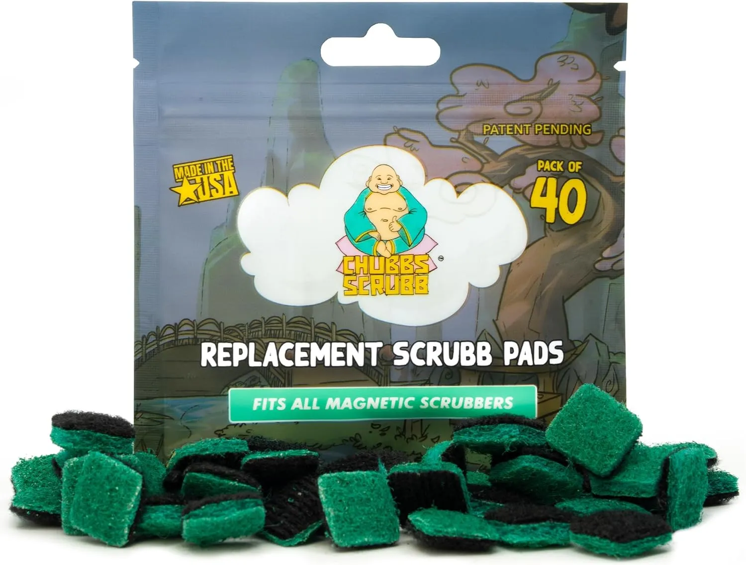 Chubbs Replacement Scrubb Pads (40-Pack) - Fits Any Magnetic Glass Cleaner with Hook Attachment, Designed Scrubb | Removes Tough, Built-Up Stains from Glass, Ceramic, Metal, & More