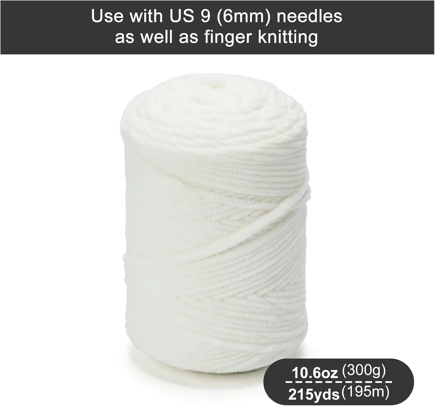 Chunky Chenille Yarn for Knitting/Crochet Baby Blanket Fancy Yarn for Amigurumi #6 Super Bulky Extra Thick Soft Fluffy Big Yarn Hat Scarf Christmas Decor Beginner Friendly,0.66lb,Cream