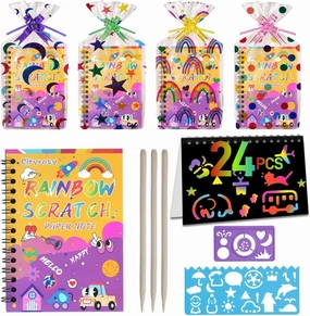 Cityrosy 24 Pack Scratch Art Paper Rainbow Sets Scratch Off Art Notebook Crafts Easter Gifts for Kids Magic Set Crafts Supplies Kits for Age 3-12 Kids for Party Games Easter Christmas Small