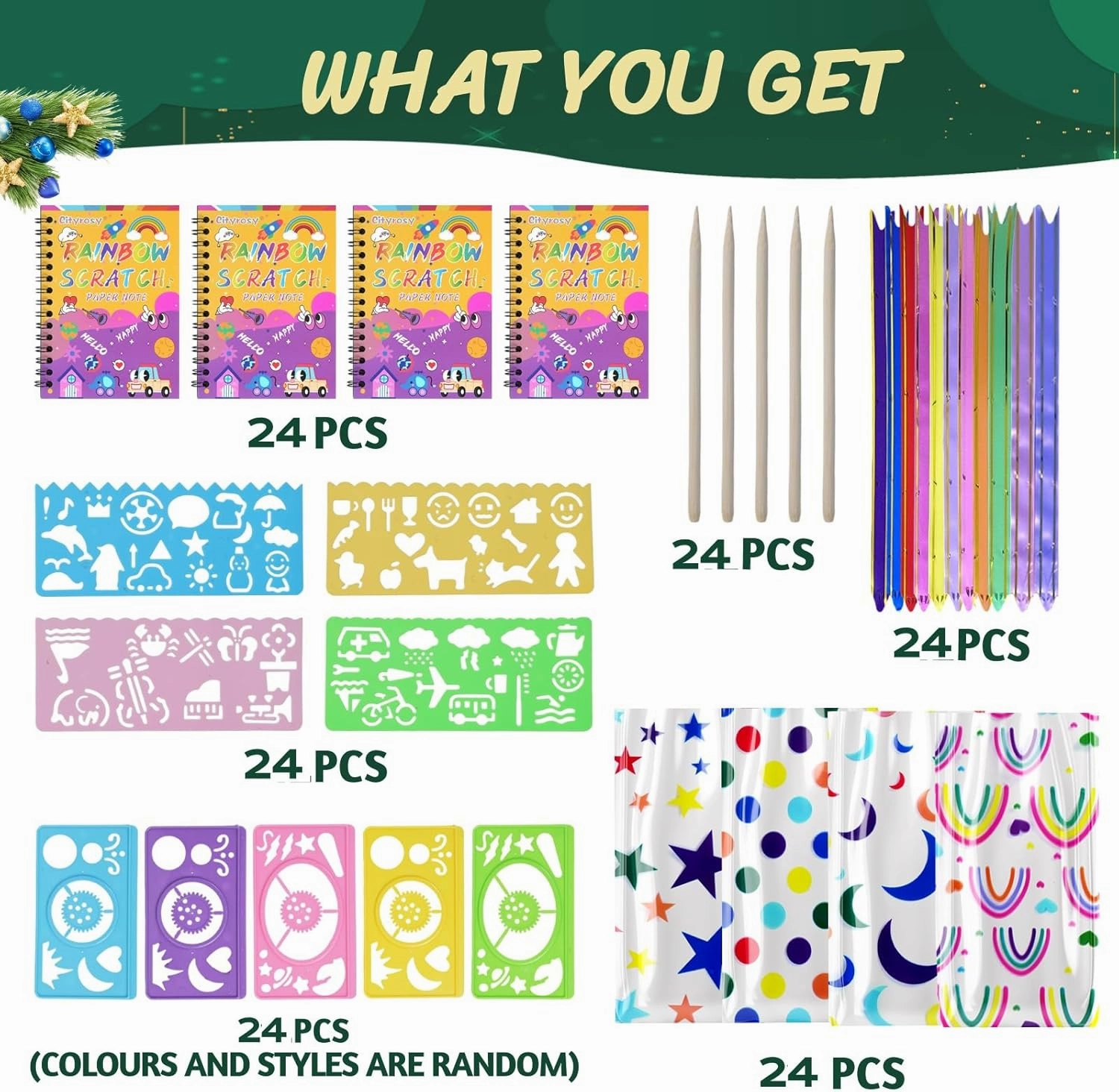 Cityrosy 24 Pack Scratch Art Paper Rainbow Sets Scratch Off Art Notebook Crafts Easter Gifts for Kids Magic Set Crafts Supplies Kits for Age 3-12 Kids for Party Games Easter Christmas Small