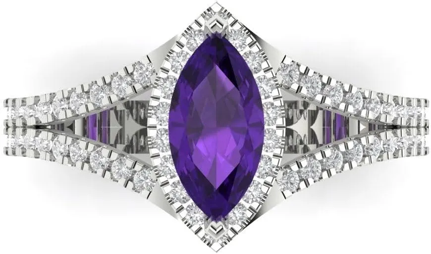 Clara Pucci 1.20ct Marquise Cut Solitaire split shank Halo Natural Amethyst Engagement Promise Anniversary Bridal Ring 14k White Gold