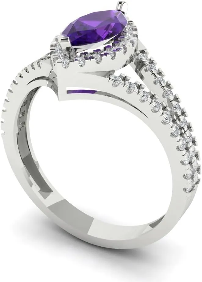 Clara Pucci 1.20ct Marquise Cut Solitaire split shank Halo Natural Amethyst Engagement Promise Anniversary Bridal Ring 14k White Gold