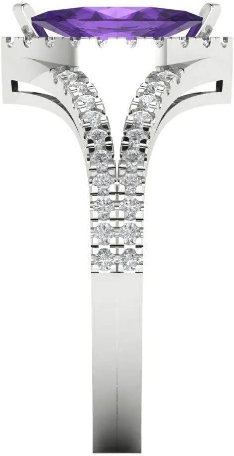 Clara Pucci 1.20ct Marquise Cut Solitaire split shank Halo Natural Amethyst Engagement Promise Anniversary Bridal Ring 14k White Gold