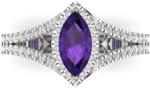 Clara Pucci 1.20ct Marquise Cut Solitaire split shank Halo Natural Amethyst Engagement Promise Anniversary Bridal Ring 14k White Gold