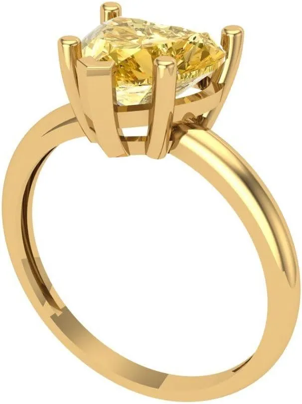 Clara Pucci 1.9ct Heart Cut Solitaire Natural Yellow Citrine 5-Prong Wedding Bridal Designer art deco Anniversary Ring 14k Yellow Gold