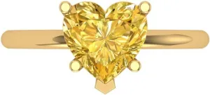Clara Pucci 1.9ct Heart Cut Solitaire Natural Yellow Citrine 5-Prong Wedding Bridal Designer art deco Anniversary Ring 14k Yellow Gold