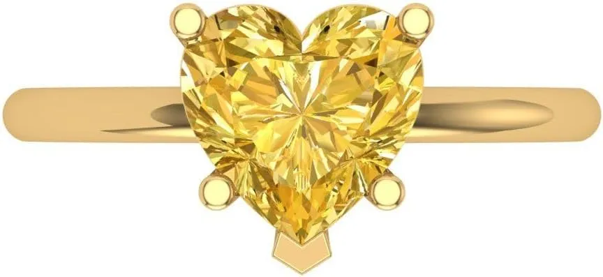 Clara Pucci 1.9ct Heart Cut Solitaire Natural Yellow Citrine 5-Prong Wedding Bridal Designer art deco Anniversary Ring 14k Yellow Gold