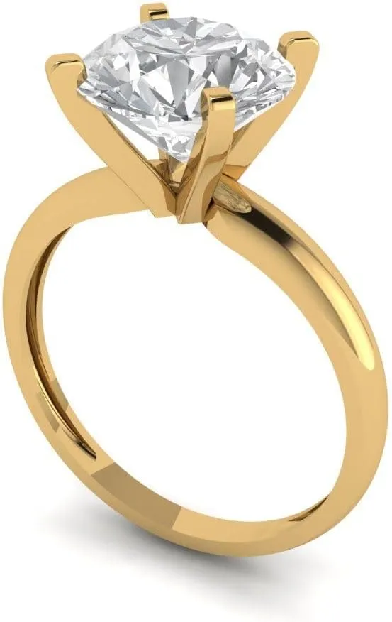 Clara Pucci 2.5Ct Round Cut Solitaire Moissanite Engagement Ring - Solid 14K Yellow Gold
