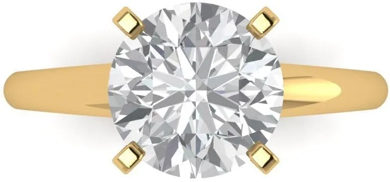 Clara Pucci 2.5Ct Round Cut Solitaire Moissanite Engagement Ring - Solid 14K Yellow Gold