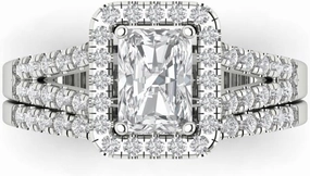 Clara Pucci 1.57ct Emerald Natural Diamond VS1-2 G-H 14k White Gold Halo Solitaire with Accents Bridal Wedding Engagement Ring Set