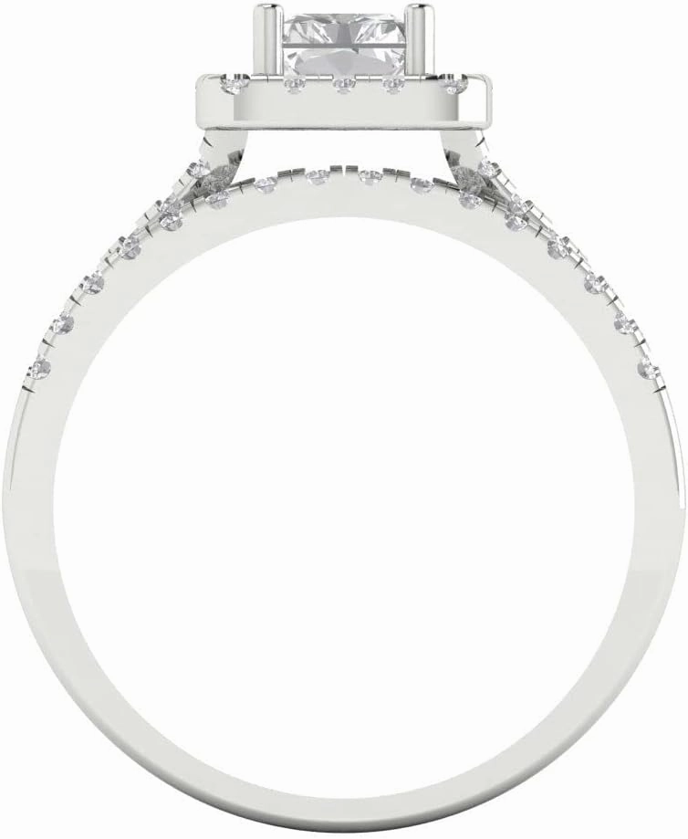 Clara Pucci 1.57ct Emerald Natural Diamond VS1-2 G-H 14k White Gold Halo Solitaire with Accents Bridal Wedding Engagement Ring Set