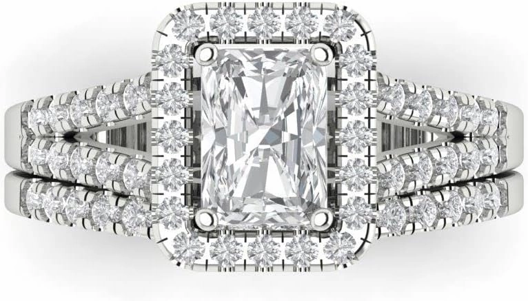 Clara Pucci 1.57ct Emerald Natural Diamond VS1-2 G-H 14k White Gold Halo Solitaire with Accents Bridal Wedding Engagement Ring Set