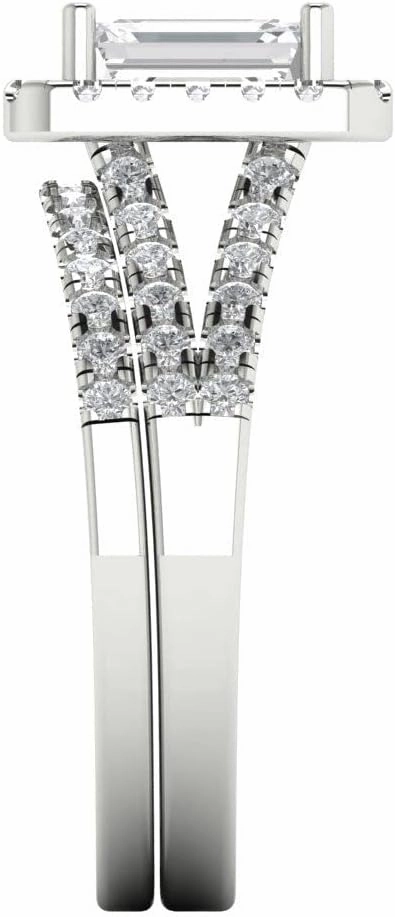 Clara Pucci 1.57ct Emerald Natural Diamond VS1-2 G-H 14k White Gold Halo Solitaire with Accents Bridal Wedding Engagement Ring Set
