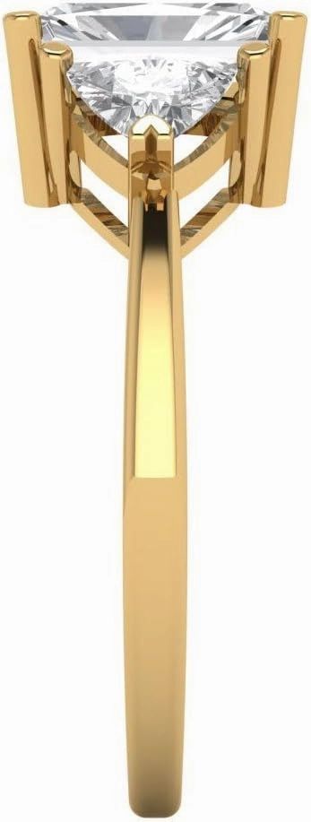 Clara Pucci 2.82Ct Emerald Cut Three-Stone Moissanite Engagement Ring - Solid 14K Yellow Gold
