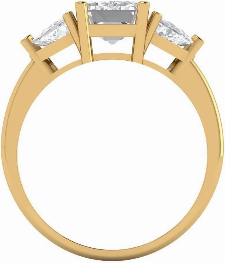 Clara Pucci 2.82Ct Emerald Cut Three-Stone Moissanite Engagement Ring - Solid 14K Yellow Gold