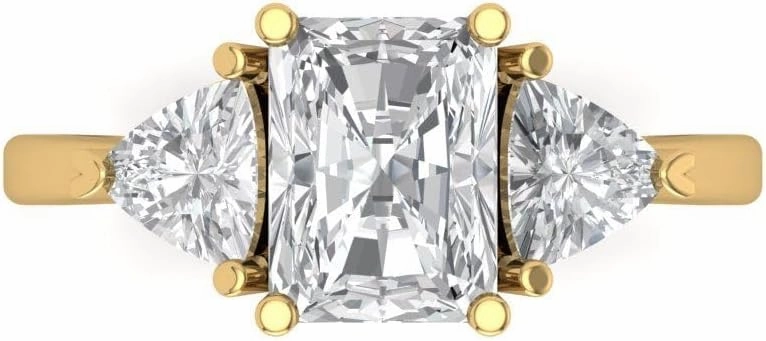 Clara Pucci 2.82Ct Emerald Cut Three-Stone Moissanite Engagement Ring - Solid 14K Yellow Gold