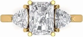 Clara Pucci 2.82Ct Emerald Cut Three-Stone Moissanite Engagement Ring - Solid 14K Yellow Gold