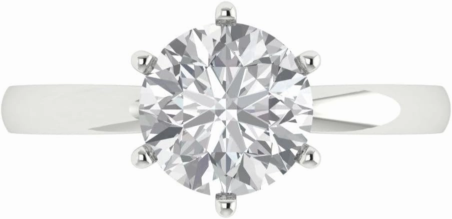 Clara Pucci 2Ct Round Cut Solitaire Moissanite Engagement Ring - Solid 14K White Gold