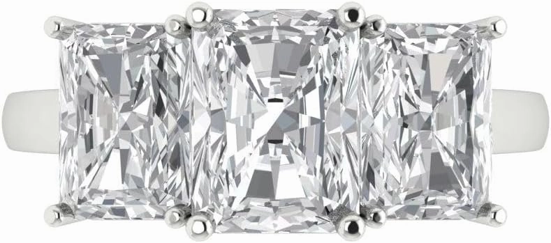 Clara Pucci 4Ct Emerald Cut Three-Stone Moissanite Engagement Ring - Solid 14K White Gold